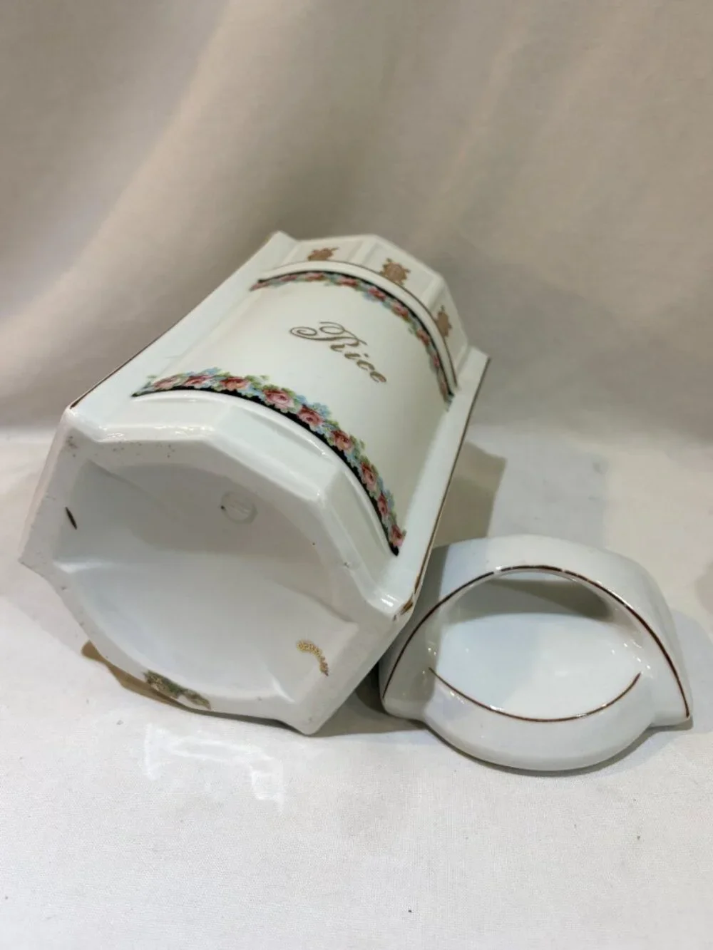 Vintage German Porcelain Rice Canister with Lid Rose Pattern